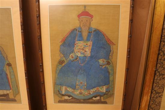 A pair of Chinese ancestor scroll paintings 54 x 34cm.